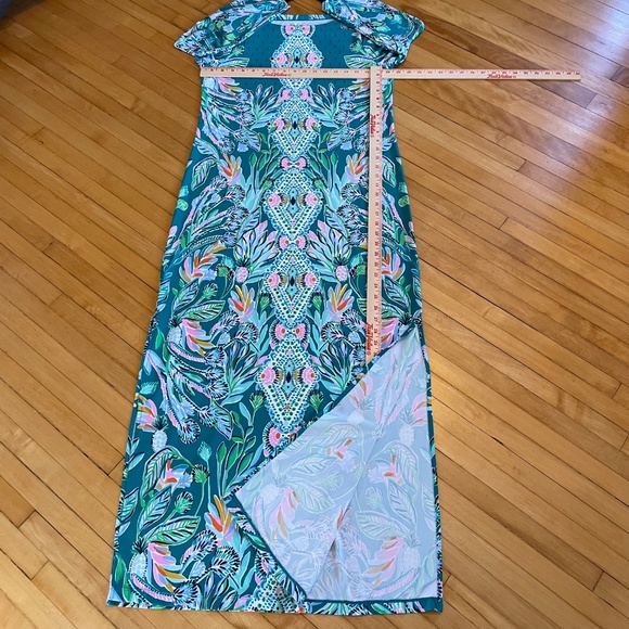 LILY PULITZER 2021 Seralina Maxi Dress Valencia Teal Rain Print Chillylilly - Picture 7 of 16